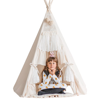 MINICAMP Boho Style Teepee Tent for Kids with Curtains