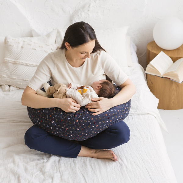 Nursing and Pregnancy Pillow in C-Shape with Organic Cover and Natural Kapok Filling in Navy
