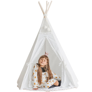 MINICAMP Snow White Kids Teepee Tent with Pom Poms