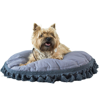 MINICAMP Dog Cushion, Boho Cat Bed with Tassels in Grey – Sizes 26" & 32"