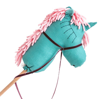 MINICAMP Unicorn Hobby Horse Stick Toy – Handmade Linen Ride-On Toy in Teal with Pink Hair