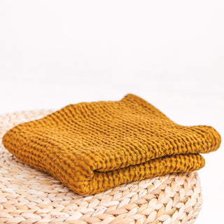 MINICAMP Linen Waffle Blanket Bath Towel in Mustard