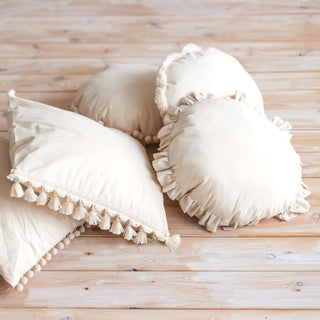 MINICAMP Round Throw Pillow with Ruffles – Soft Cotton Cushion