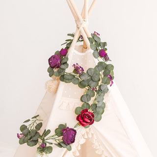 Long Eucalyptus Garland with Peonies - Kid Teepee Tent Topper with Flowers