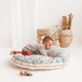 Large Floor Pillow in Mint with Tassels