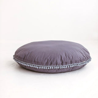 Kids Floor Pillow with Pom Poms in Grey