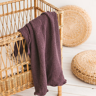 Linen Waffle Blanket in Plum Color