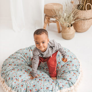 Large Floor Pillow in Mint with Tassels