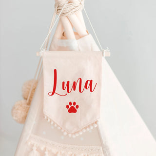 Personalized Pet Name Banner - Custom Cotton Flag Pennant for Dog or Cat | Red