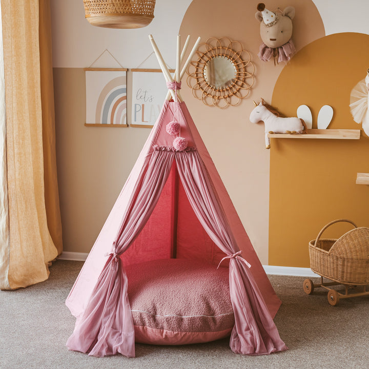 minicamp fairy tulle teepee in rose with boucle cushion