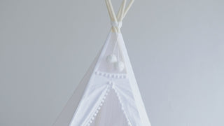 MINICAMP Snow White Kids Teepee Tent with Pom Pom Decoration