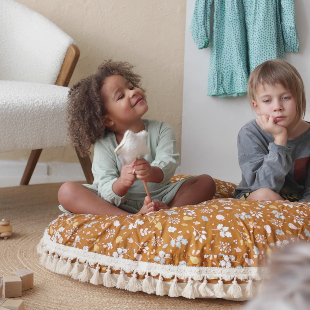 MINICAMP Kids Floor Cushion Seating Pouffe in Plant Pattern