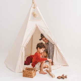 MINICAMP Extra Large Kids Teepee Tent with Pom Pom Decor