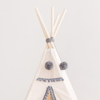 MINICAMP Kids Teepee in Off-white with Grey PomPoms